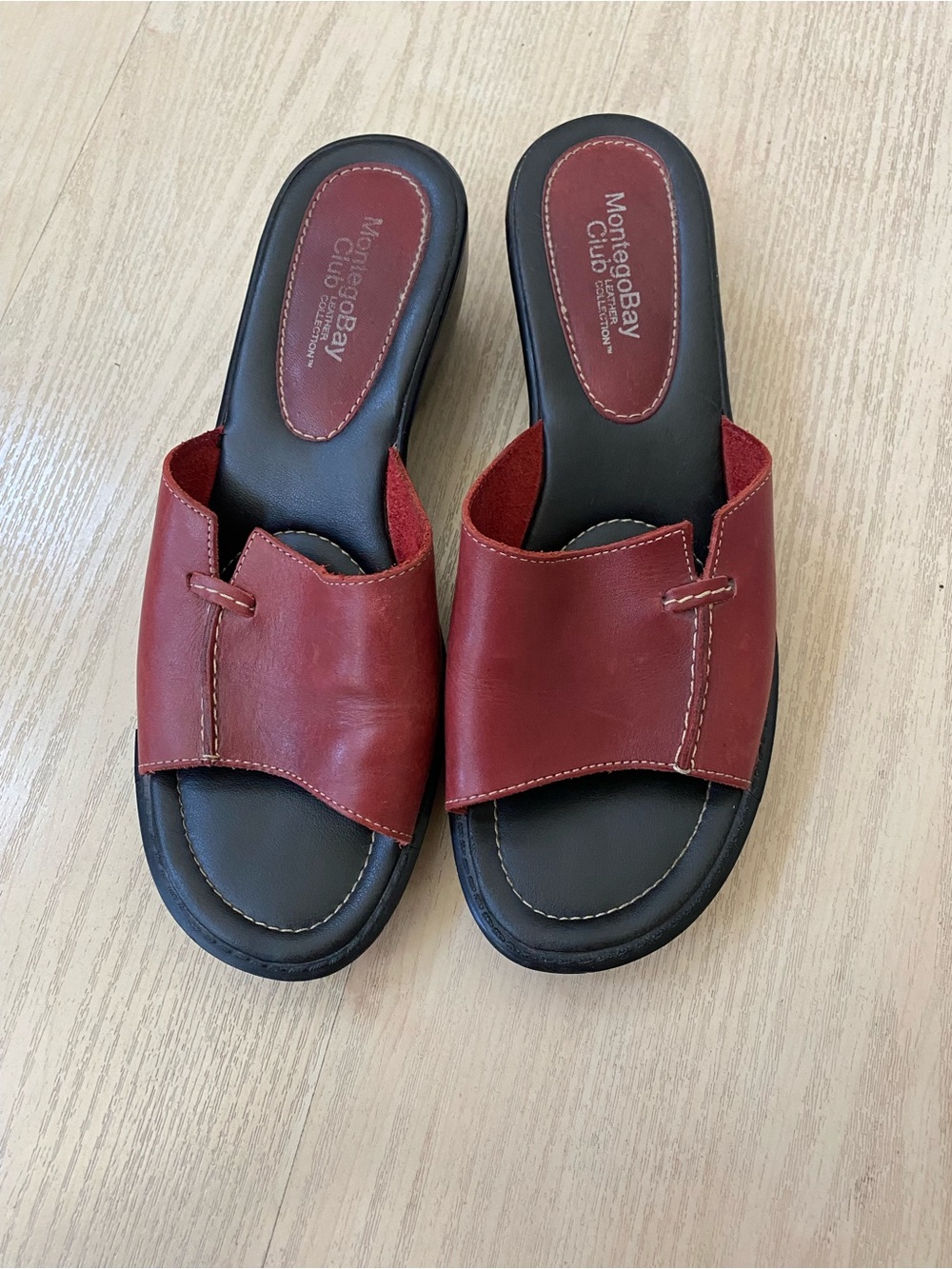 Montego Bay Club Red Leather Slide Sandals